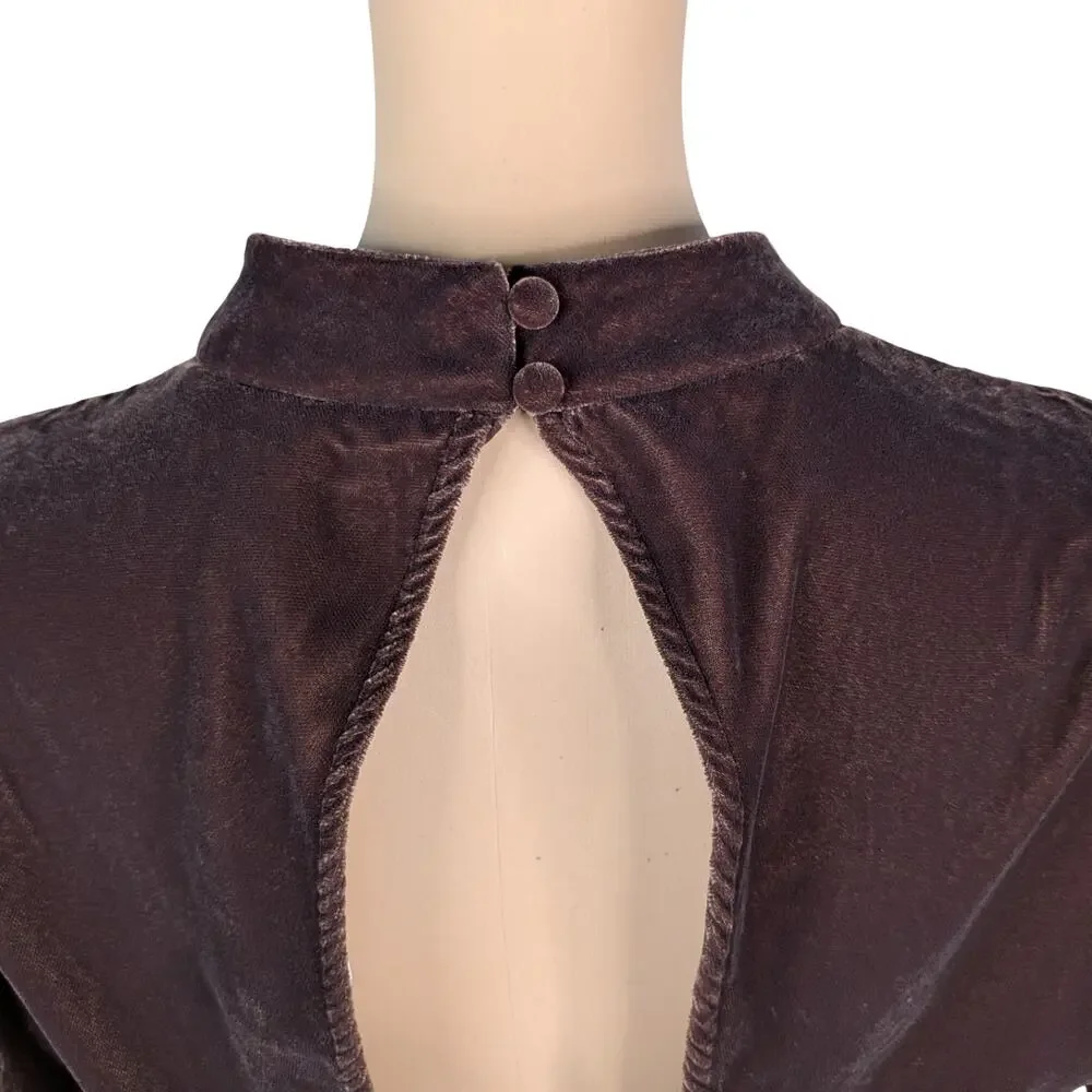 NWT Banana Republic Velvet Open Back Top M Roasted Cocoa Brown Puff Sleeve Mock